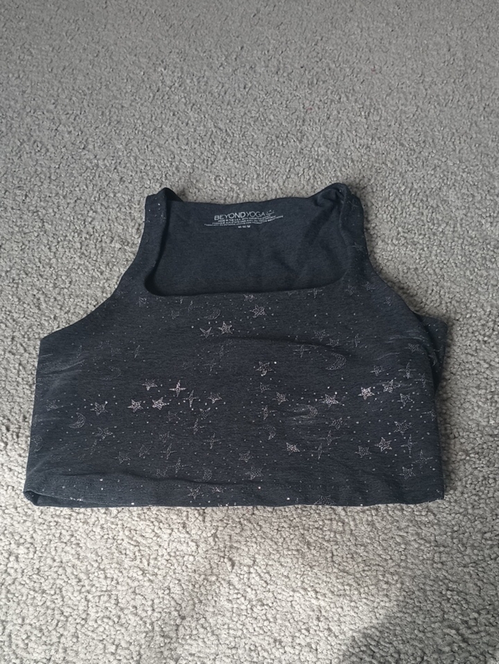 Beyond Yoga Black Starry Crop Tank with Subtle Shimmer